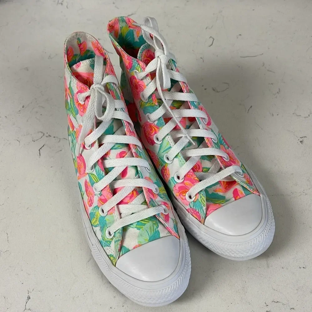 Converse Chuck Taylor All Star Canvas UNISEX HIGH TOP SHOE Neon Floral Rose 8
